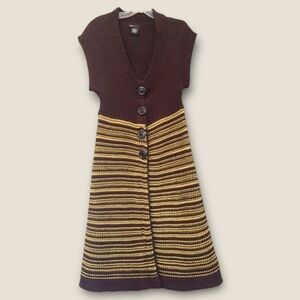 🌼 BCBGMAXAZRIA Bold Y2K Knit Dress | Chocolate Brown & Mustard Stripe | Size L